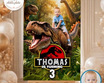 Tyrannosaurus Birthday Welcome Sign, Dinosaur Party Entrance Poster (Digital Download)