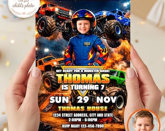 Monster Truck Birthday Invitation, Custom Photo Kids Racing Birthday (Digital Download)