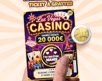 Annonce grossesse, carte à gratter, jeu Las Vegas, ticket message personnalisé au choix, surprise mamie, grand-mère. Idée cadeau originale.