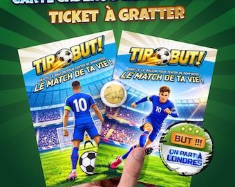 Ticket à gratter anniversaire, surprise personnalisée, idée cadeau originale, carte à gratter message. Thème football. Expédition rapide.