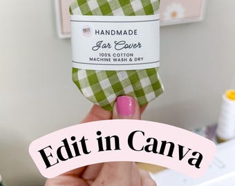 EDITABLE Jar Cover Wrap Labels - Printable Tags for Handmade, Custom Packaging, Mason Jar Wraps, Printable Product Packaging