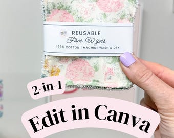 EDITABLE 2-in-1 Face Wipes Wrap Labels | Edit in Canva | Tags for Handmade, Printable Product Packaging