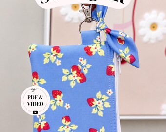 Ella Keychain Wallet Sewing Kit ~ Blue Plaid Strawberry ~PDF Pattern Digital Download & Video Tutorial