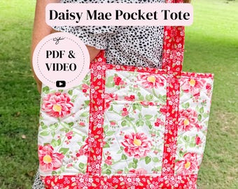 PDF Download & Video Tutorial | Pocket Tote Bag Sewing Pattern | 3-in-1 Pattern | Ultra Beginner Friendly | Double Pockets