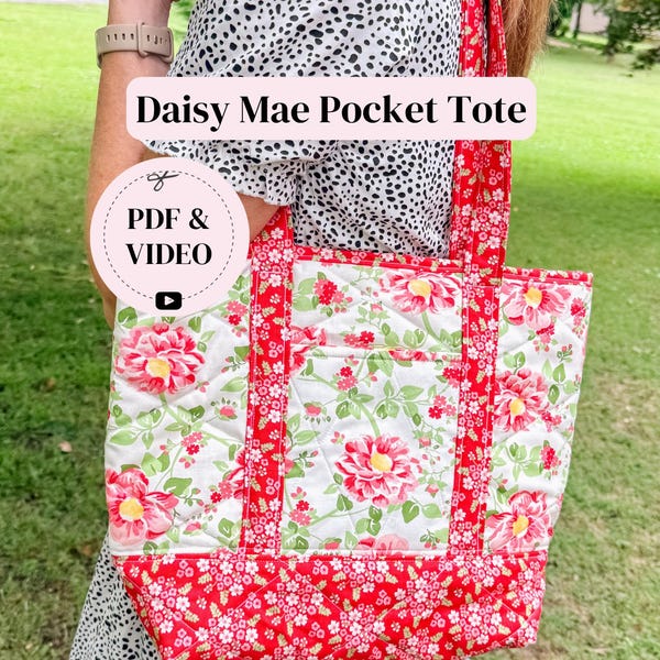 Pocket Tote Bag Sewing Pattern | PDF Download & Video Tutorial | 3-in-1 Pattern | Ultra Beginner Friendly | Double Pockets