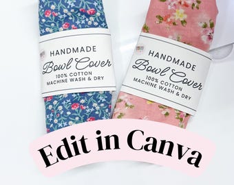 EDITABLE Bowl Cover Wrap Labels - Instant Access | Tags for Handmade, Bowl Cover Wraps, Custom Printable Product Packaging