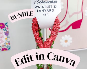 3-in-1 EDITABLE Scrunchie Wristlet & Lanyard Labels - Printable Tags for Handmade, Hang Tags, Printable Product Packaging
