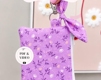 Ella Keychain Wallet Sewing Kit ~ Purple Wildflower ~PDF Pattern Digital Download & Video Tutorial