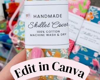 EDITABLE Pot Handle Wrap Labels - Skillet Handle Cover - Printable Tags for Handmade, Cast Iron Skillet Handle