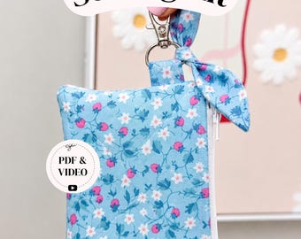 Ella Keychain Wallet Sewing Kit ~ Pink Strawberry Daisy ~PDF Pattern Digital Download & Video Tutorial