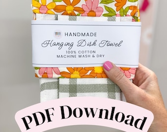 PRINTABLE Dish Towel Wrap Labels - Downloadable PDF, Tags for Handmade, Hanging Towel Wraps, Printable Product Packaging