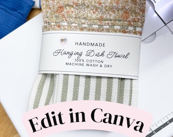 EDITABLE Dish Towel Wrap Labels - Custom Product Labels - Printable Tags for Handmade, Tea Towel, Printable Product Packaging