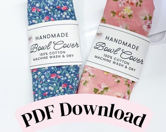 PRINTABLE Bowl Cover Wrap Labels - Downloadable PDF, Tags for Handmade, Bowl Cover Wraps, Printable Product Packaging