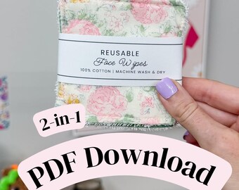 PRINTABLE 2-in-1 Face Wipes Wrap Labels - Cotton Face Cloths - Downloadable PDF, Tags for Handmade, Printable Product Packaging