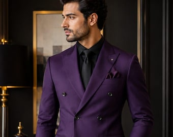 Terno masculino slim fit roxo escuro, conjunto de blazer de grife para casamento, elegante traje formal para festas, terno de luxo feito à mão