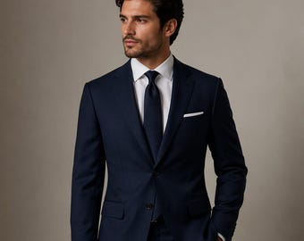 Men's Nevi Blue  Suit, Slim Fit Formal Wedding Tuxedo, Tailored Prom Outfit