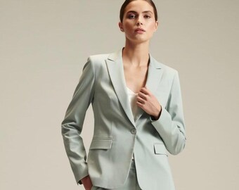 Women Light Blue Pantsuit Set, Tailored Blazer and Ankle Pants, Business Suit, Office Wear, Professional Work wear