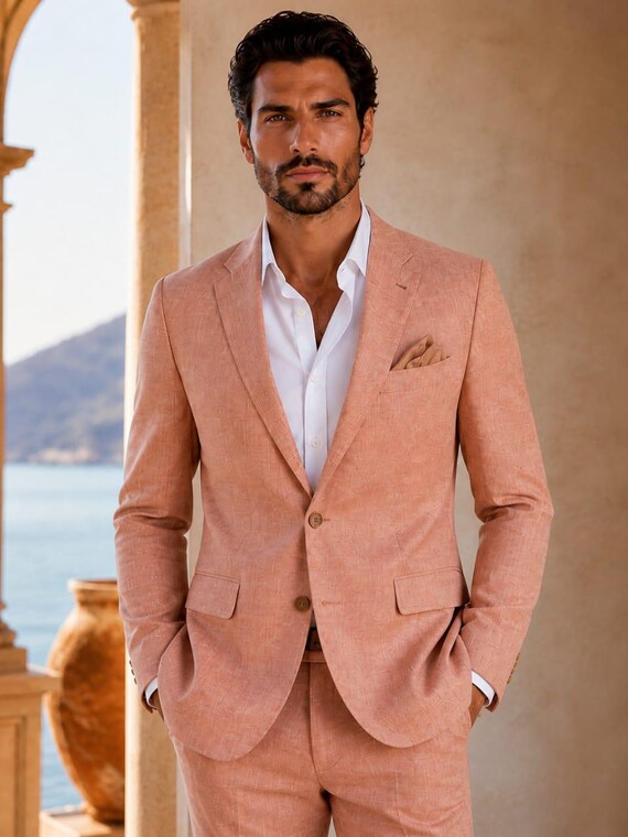 men's suit to match rose gold dress Rose Gold Stoned Peak Lapel 3 Piece Skinny Fit Men's Suit W/ Matching Elite Gentlemen Outfits LLC