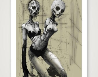 Stampa surrealista oscura / Opera d'arte horror, nero inquietante, oggetto da collezione anti-IA
