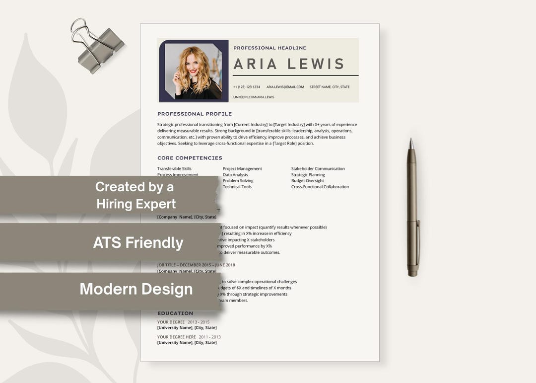 HR Approved Career Change Resume Template | ATS Friendly CV + Cover ...