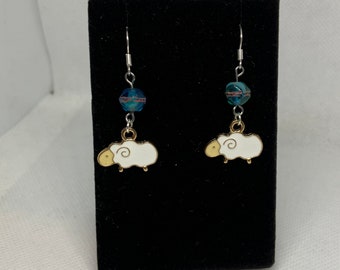 White sheep earrings