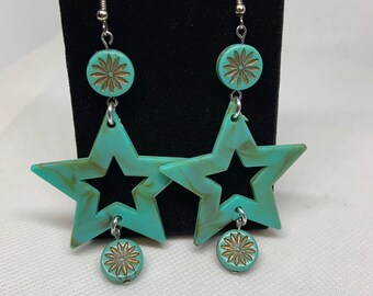 Teal star earrings