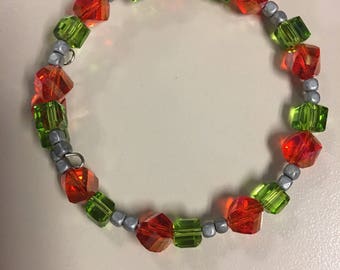 Green and red beaded bracelet
