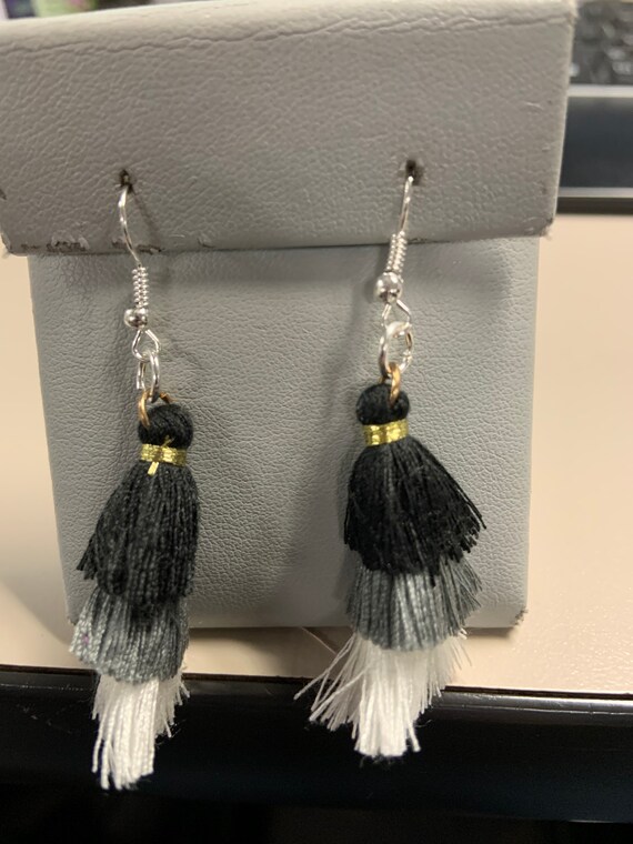Black and white tassel earrings deals