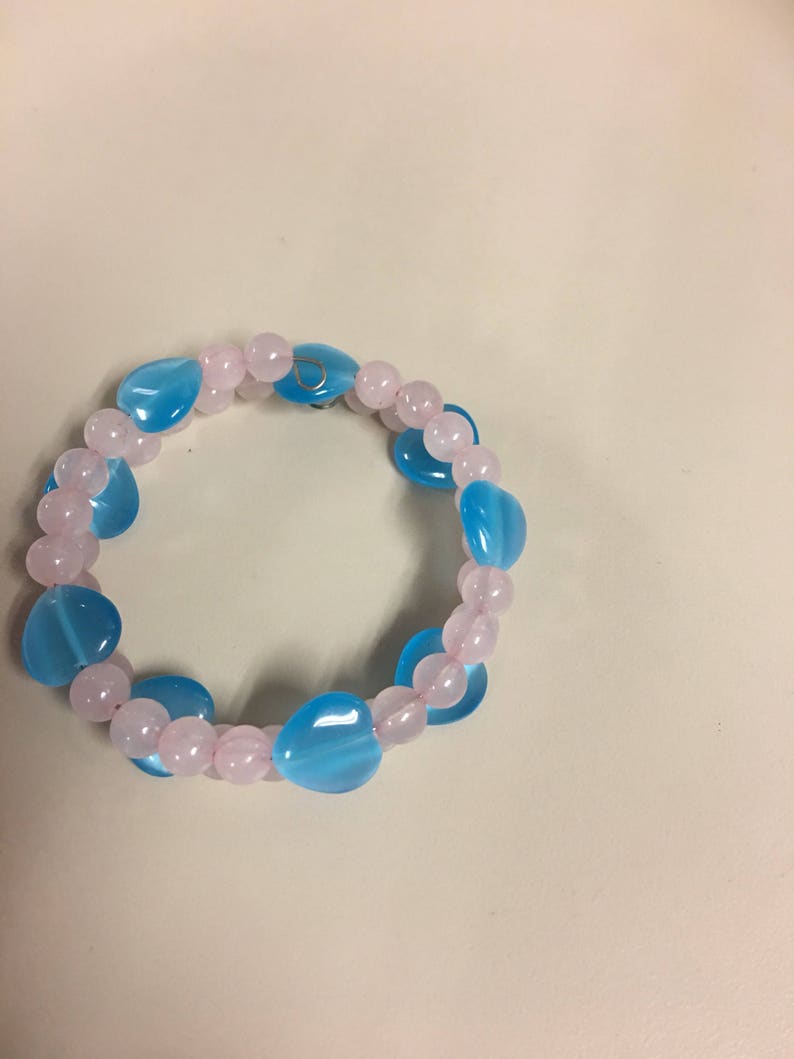 Pink and blue beaded bracelet