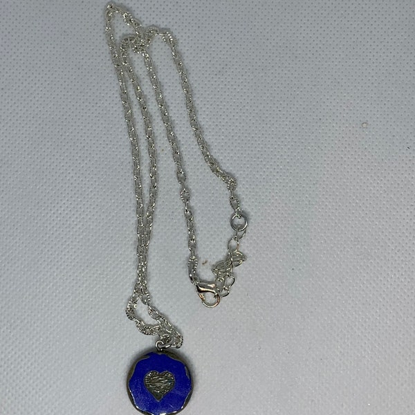 Blue Heart Necklace Etsy