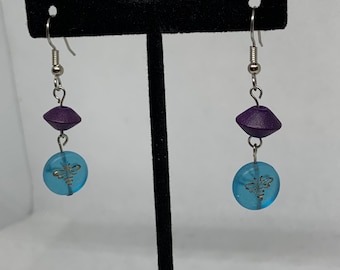 Bee earrings - translucent blue