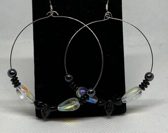 Black and white hoop earrings