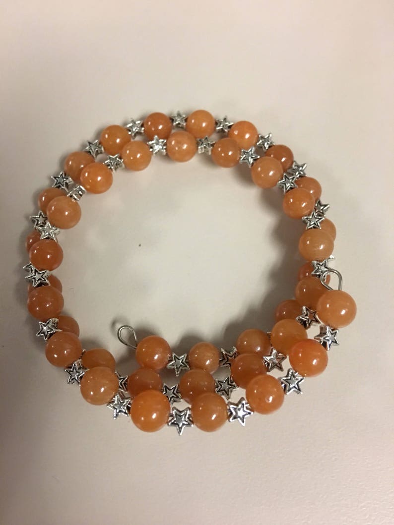 Orange Beaded Bracelet With Stars Etsy
