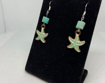 Rose gold and aqua sea star earrings