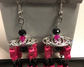 Pink and black earrings