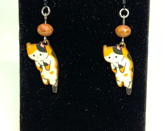 Calico cat earrings