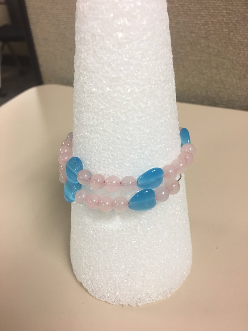 Pink and blue beaded bracelet