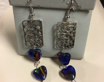 Blue heart earrings