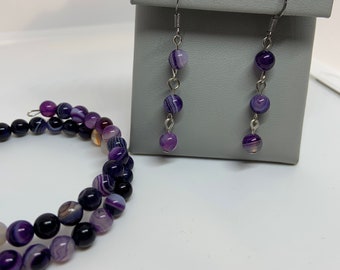 Purple beaded bracelet and earring set