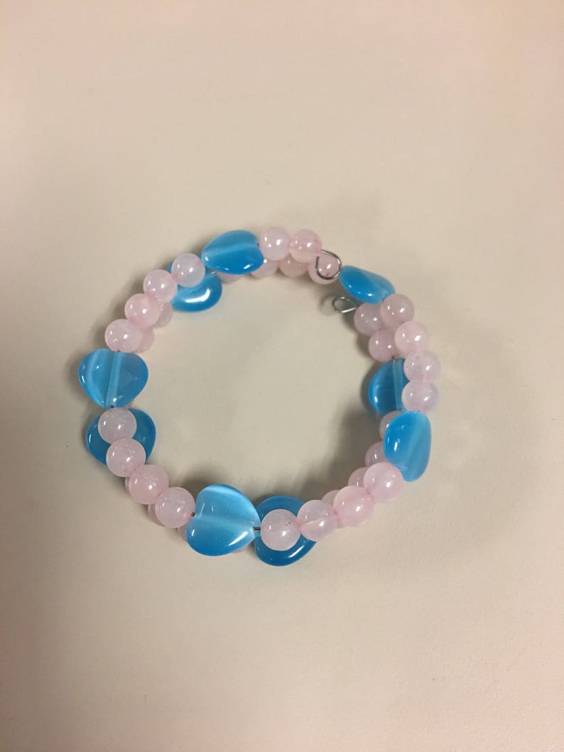 Pink and blue beaded bracelet