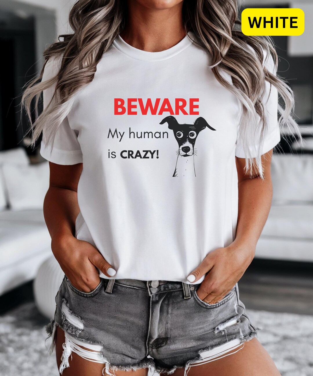 Beware My Human is Crazy T-shirt, Bella Canvas 3001 Dog Tee, Funny Pet ...
