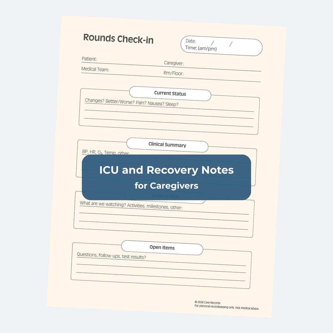 Hospital Rounds Check-in Printable, Caregiver Handoff Form, ICU ...