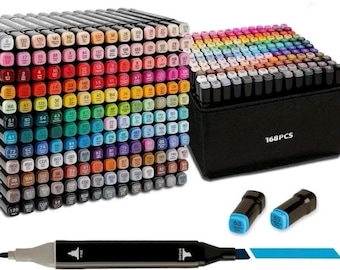Dual Tips Markers Set 168 PCs Childrens Art Supplies Kit For Coloring Drawing