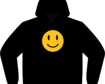 Yellow Smiley Face Hoodie | Black Pullover Sweatshirt