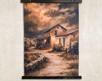 Southwest Pueblo Farmhouse Wall Tapestry , Western Rustic Art