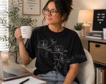 Minimal Magnolia Branch T-Shirt | Floral Line Art TeeViral Shirt