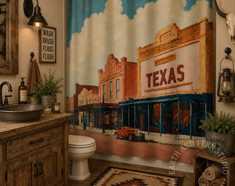 Vintage Texas Artistic Shower Curtain | Retro Western Bathroom Decor, Rustic Decor