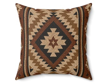 Southwestern Geometric Throw Pillow - Rustic Aztec Cushion Cover