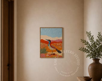 Roadrunner Bird Print: Colorful Southwestern Desert Painting, Frameless Wall Art