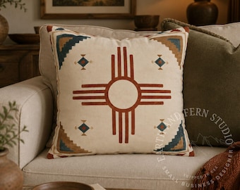 Southwestern Taos Symbol Throw Pillow — Desert Rustic Pillowcase